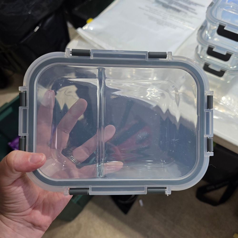 2 Pack Glass Meal Prep Containers 2 Compartment Airtight Locking Lids Clear